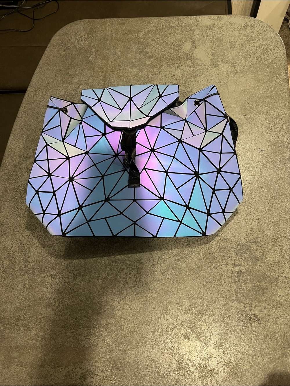 Iridescent Geometric Backpack - Holographic Blue-Purple